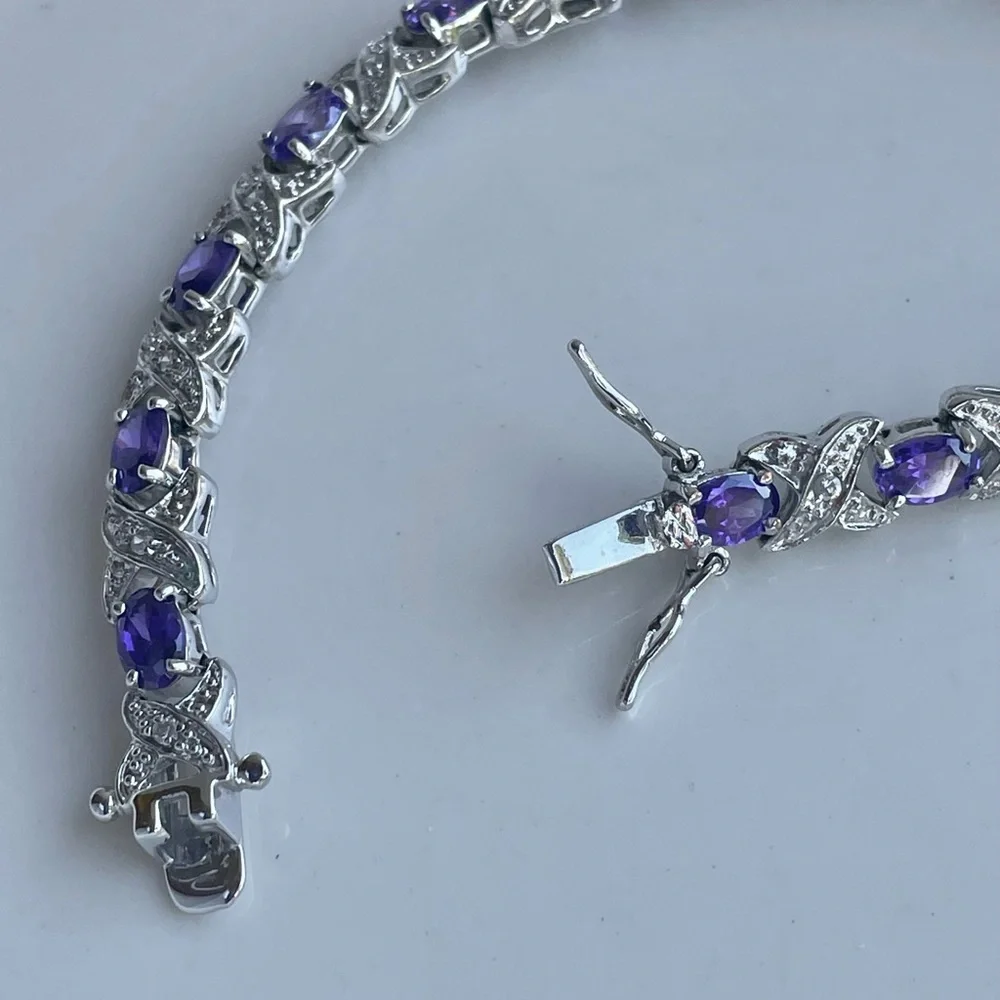 Genuine Amethyst & Silver Bracelet- 7.5” Like New- QVC- Stunning Gemstones! - Picture 13 of 16